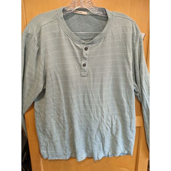 Marine Layer Green Stripe Long Sleeve Henley Rayon Blend Shirt Large Made In USA - Picture 1 of 3